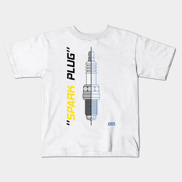 Spark Plug Draw and Blueprint Art Kids T-Shirt by GoldenTuners